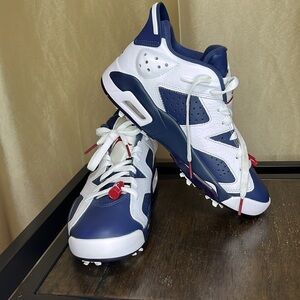 Nike Air Jordan 6 Retro Low Olympic Blue and White Golf Shoes-Like-New condition